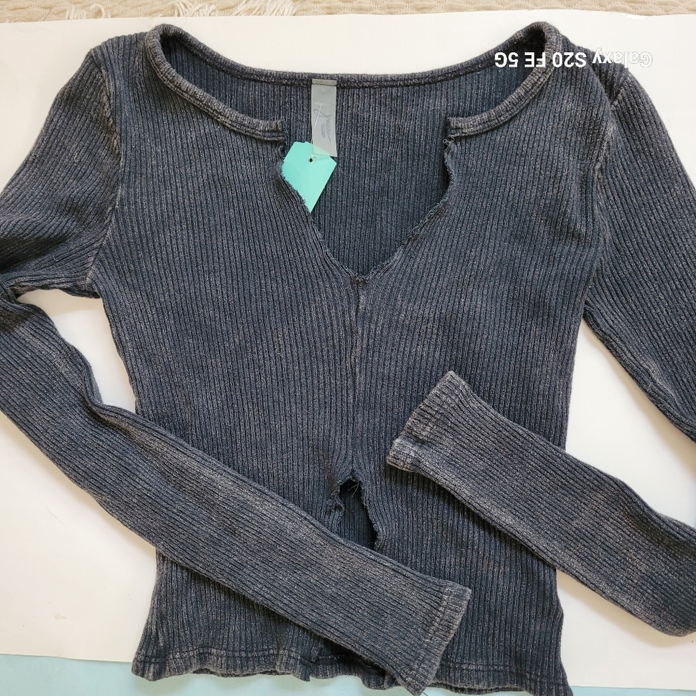 Charcoal Long Sleeve Ribbed Top